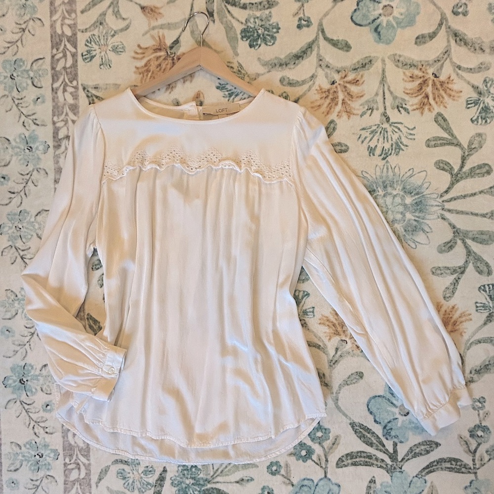 LOFT White Blouse with Lace Detail